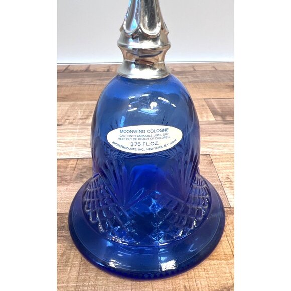 Vintage Moonwind Cologne Bell Bottle Blue Glass With Silver-Tone Pineapple Handl - Picture 5 of 5